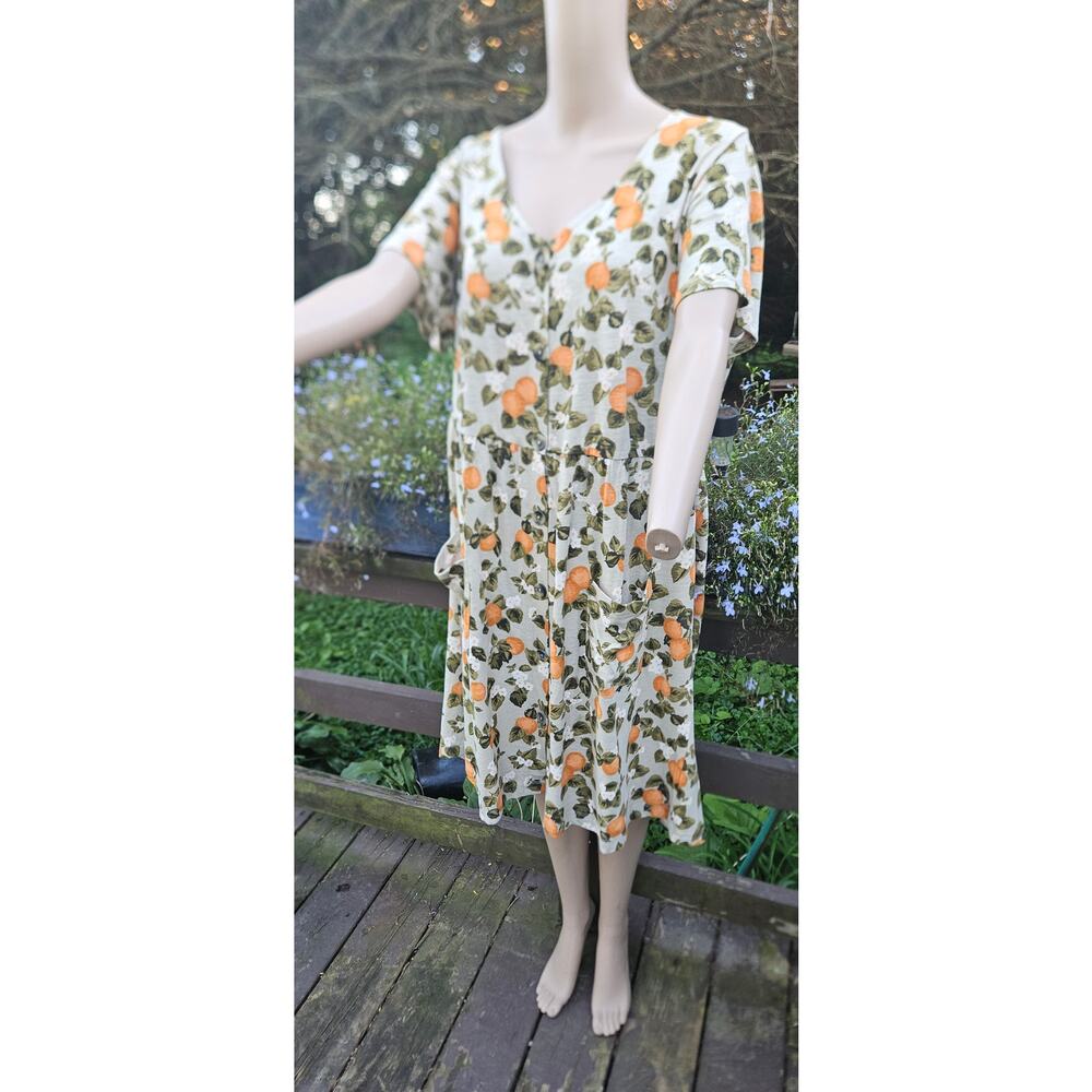 Fall Dress Adorned with Oranges. Dip Organic Cotton Dress with Pockets.